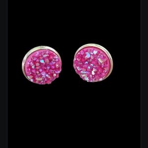 Bright Pink Druzy style Earrings